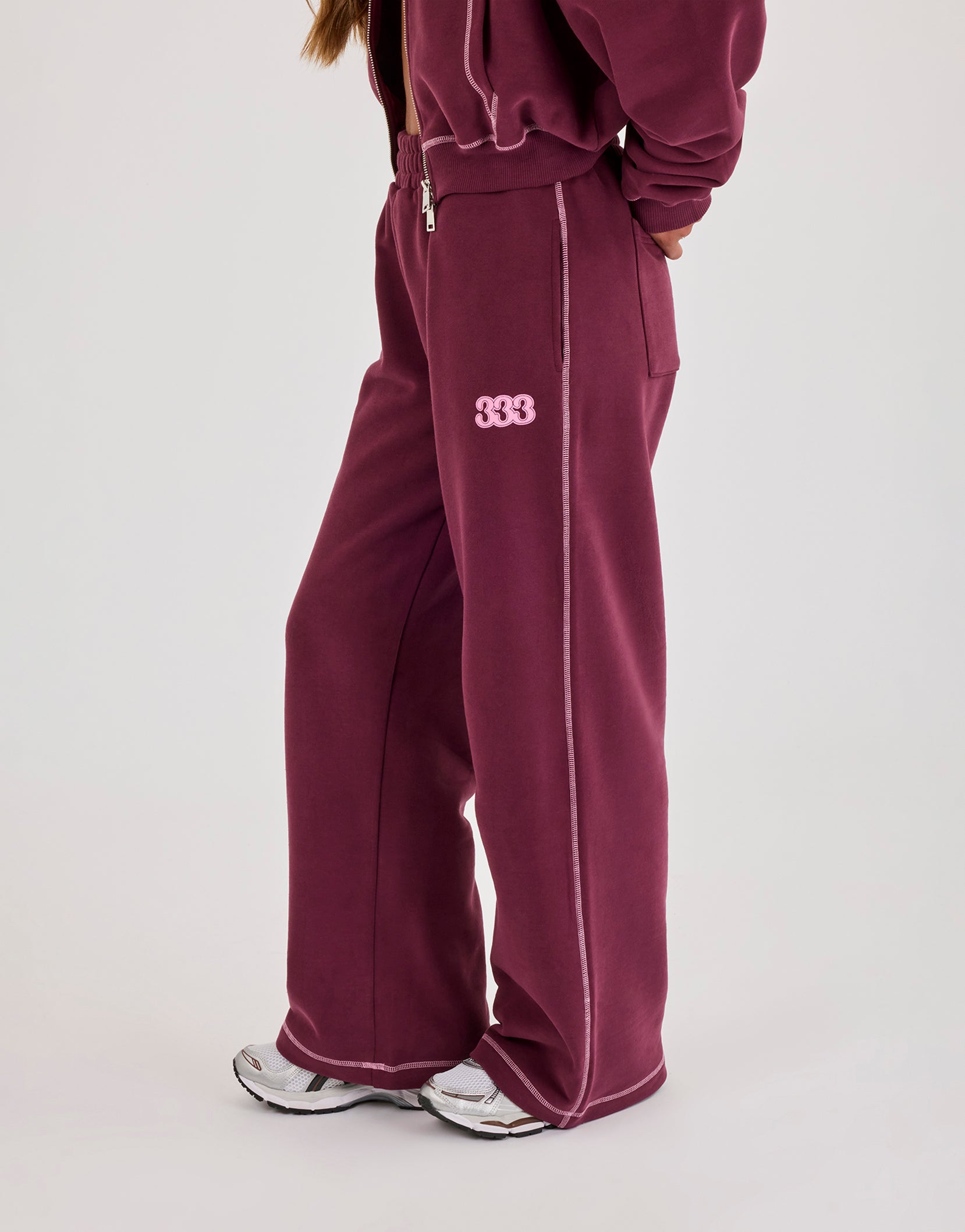 Contrast Stitch 333 Cherub & Bow Wide Leg Jogger - Berry